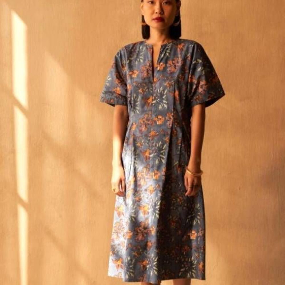 NWT SUI Blue Fields Organic Cotton Midi Dress sz Large